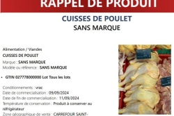 Alerte aux salmonelles sur du poulet frais vendu au Carrefour de Saint-Benoît